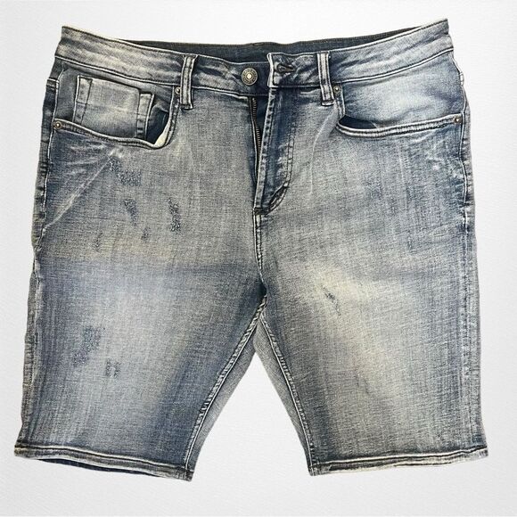 Buffalo David Bitton Parker-X Blue Slim-fit Stretch Denim Shorts Size W36 - Picture 1 of 6
